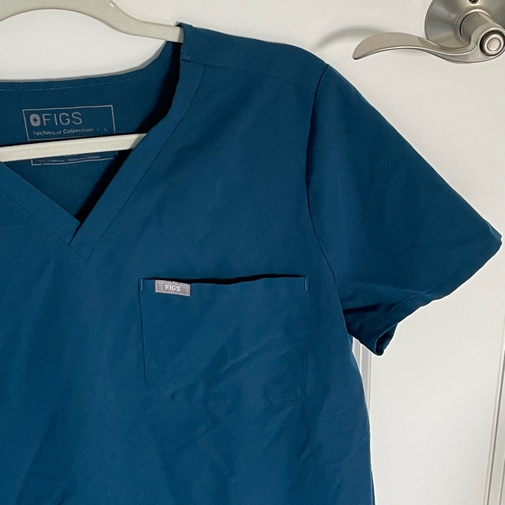 Figs Women's Blue Scrub with Orange Drawstring - Picture 3 of 16